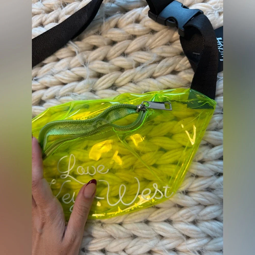 NWT Lucky 7 Brand Neon Yellow “Love key west” belt bag - never used